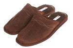 Men's Dark Brown Leather Sheep Wool Insulated Slippers | WU-299