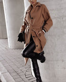 Women's Long Coat with Decorative Stripped Sleeves | HAL-119