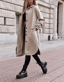 Women's Long Coat with Decorative Stripped Sleeves | HAL-119