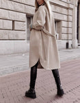 Women's Long Coat with Decorative Stripped Sleeves | HAL-119