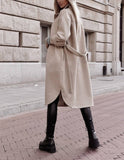 Women's Long Coat with Decorative Stripped Sleeves | HAL-119