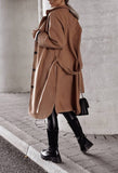 Women's Long Coat with Decorative Stripped Sleeves | HAL-119