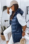 Women's Navy Blue Hooded Quilted Vest | HAL-89