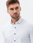 Men's Elegant White Long Sleeve Regular-fit Shirt with Pattern | K639V1