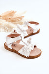S. Barski Girls' White Open-toe Sandals with Frills | SS2748-W