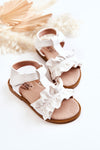 S. Barski Girls' White Open-toe Sandals with Frills | SS2748-W