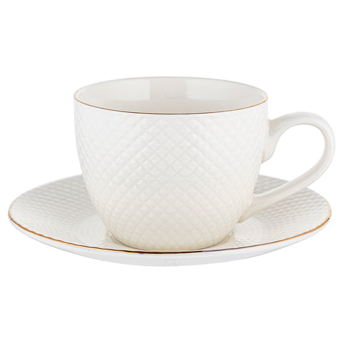 White Porcelain Cup with Gold Edges and Plate TIFFANY 250 ml | ZETIFF002
