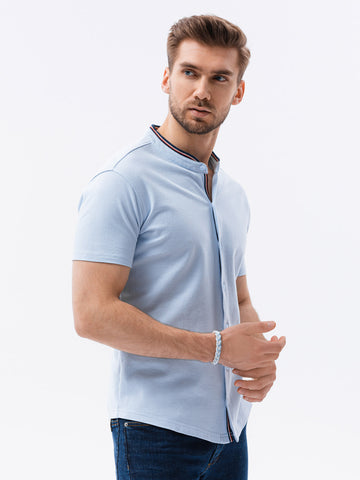 Men's 100% Cotton Short Sleeve Shirt with Stand-up Collar | K543-V