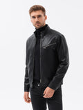 Men's Black Eco-Leather Biker Jacket | C604-V