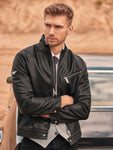Men's Black Eco-Leather Biker Jacket | C604-V