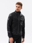 Men's Black Eco-Leather Biker Jacket | C604-V