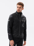 Men's Black Eco-Leather Biker Jacket | C604-V