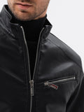 Men's Black Eco-Leather Biker Jacket | C604-V
