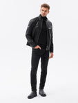 Men's Black Eco-Leather Biker Jacket | C604-V