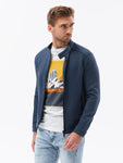 Men's Navy Blue Zipper Jacket with Stand-Up Colar | C453-V