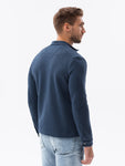 Men's Navy Blue Zipper Jacket with Stand-Up Colar | C453-V