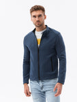Men's Navy Blue Zipper Jacket with Stand-Up Colar | C453-V