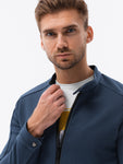 Men's Navy Blue Zipper Jacket with Stand-Up Colar | C453-V