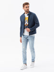 Men's Navy Blue Zipper Jacket with Stand-Up Colar | C453-V