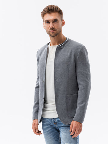 Men's Modern Gray Blazer with Stand-up Collar| M84-V1