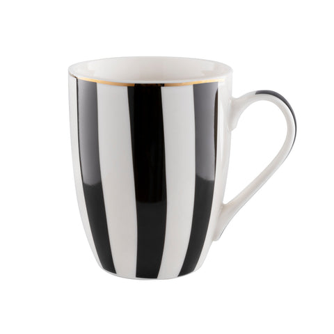 White Porcelain Mug with Black Stripes and Gold Edges 340 ml | 2K6700