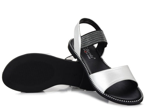 S. Barski Big Girls' Black and Silver Open-toe Sandals | SS2759