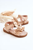 S. Barski Girls' Beige Open-toe Sandals with Frills | SS2748-BE