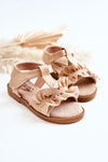 S. Barski Girls' Beige Open-toe Sandals with Frills | SS2748-BE
