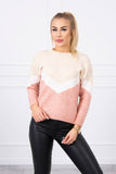 Women's Casual Knitted Light Beige and Powder Pink Sweater | 20-19-51-LBEPP