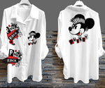 Italian-style White Shirt with Punk Mikey Mouse Print | Hal-192