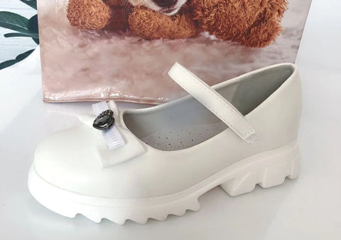 Girls' White Mary Jane Communion Oxfords with Bow and Strap | YJ1620-5B