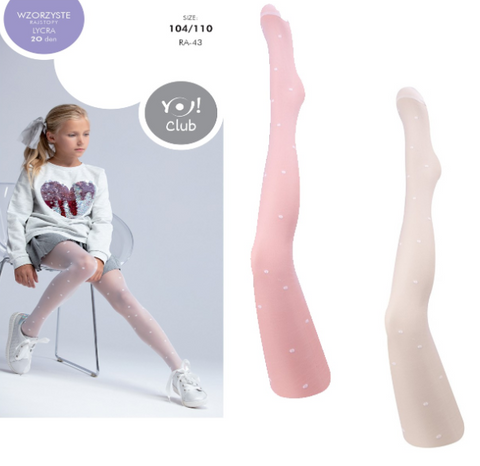 YO! Girl's Powder Pink Dots 20 Denier Tights | RAM-0043G-46