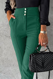 Italian-style High-Waisted Dark Green Pants with Three Buttons | HAL-154-DGR