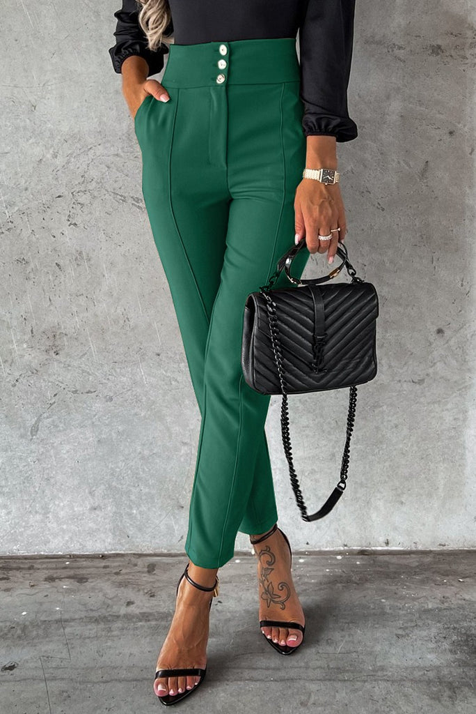 Italian-style High-Waisted Dark Green Pants with Three Buttons | HAL-1 Luxahaus Beyond Italian-style High-Waisted Dark Green Pants with Three Buttons | HAL-1 Luxahaus Beyond