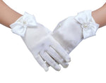 First Communion White Satin Gloves With Bow | Kom03