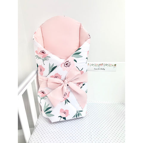 Pink and White Baby Swaddle Wrap with Extra Back Support - Rożek | AR-002