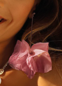 Yvon Golden and Dusty Pink Long Satin Earrings | E99155