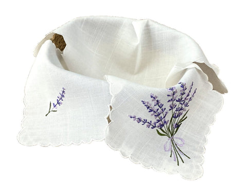 White Bread Basket Serviette with Lavender Embroidery | 2725