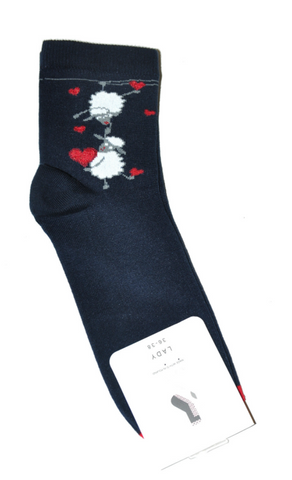 Bratex Navy Blue Women's Socks with Sheep Print | D-019