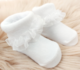 YO! White Baby Girl Lace Cuff Socks | SKA-0119G