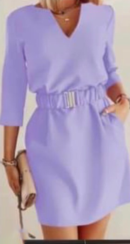 Italian-Style Lilac Casual Dress with Belt | HAL-45