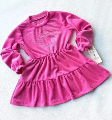 Girls' Velvet Pink Dress with Sparkling Heart | HAL-151