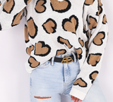 White Italian-style Sweater with Hearts Pattern | 4G43