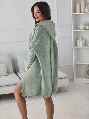 Light Dusty Green Knitted Hooded Cardigan | BETI