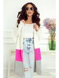 Ecru and Neon Pink Knitted Hooded Cardigan | LINDA
