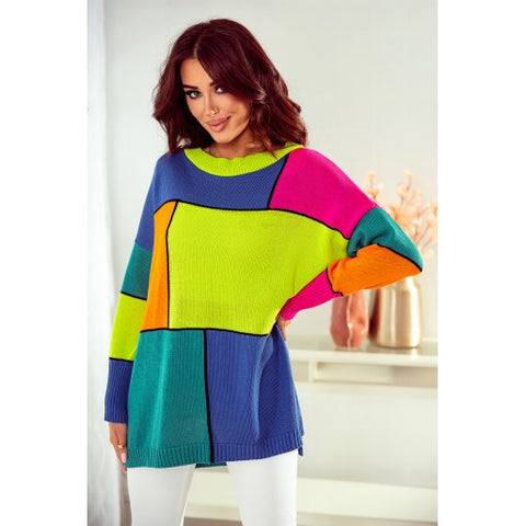 Blue and Neon Colors Oversized Sweater | MEGAN