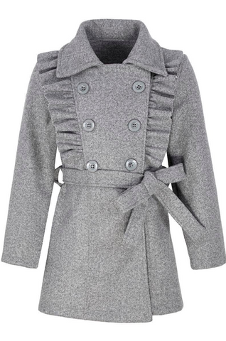 Girls' Gray Ruffled Coat | HAL-94