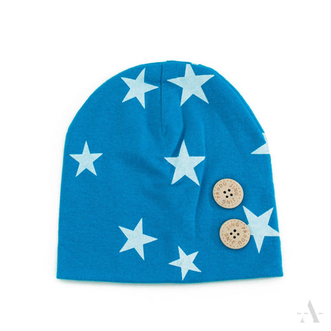 Spring Blue Stars Beanie with Buttons 6 -18 months | 15529-3