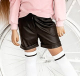 Girls' VOGA Black Eco Leather Shorts | V-05