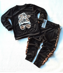 Girls' Black Velour Sweatshirt and Pants Set | HAL-157